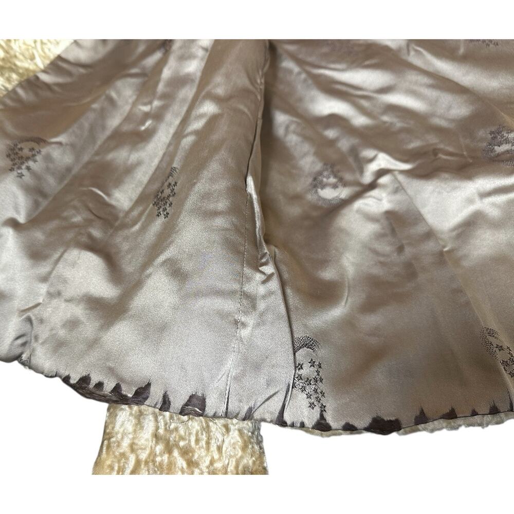 Vtg Persian Lamb Coat w/ Mink Collar Large Buttons Tan Brown 60s 70s Striplings - Picture 14 of 16